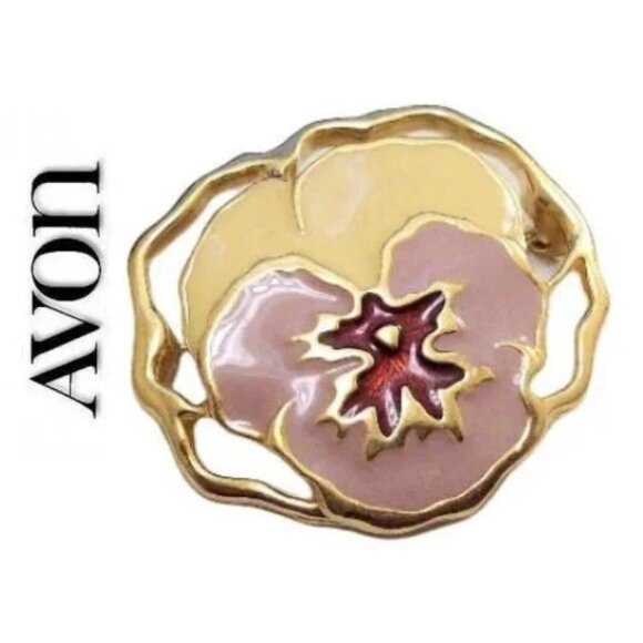 Avon Pansy Flower Pin Brooch Gold Tone Vintage Avon Full Bloom - Picture 1 of 5
